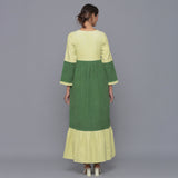 Back View of a Model wearing Moss Green Corduroy Tier Gathered Dress