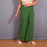 Right View of a Model wearing Moss Green Warm Cotton Corduroy Elasticated Wide Legged Pant