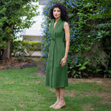 Moss Green Warm Cotton Corduroy Sleeveless Midi Blazer Dress