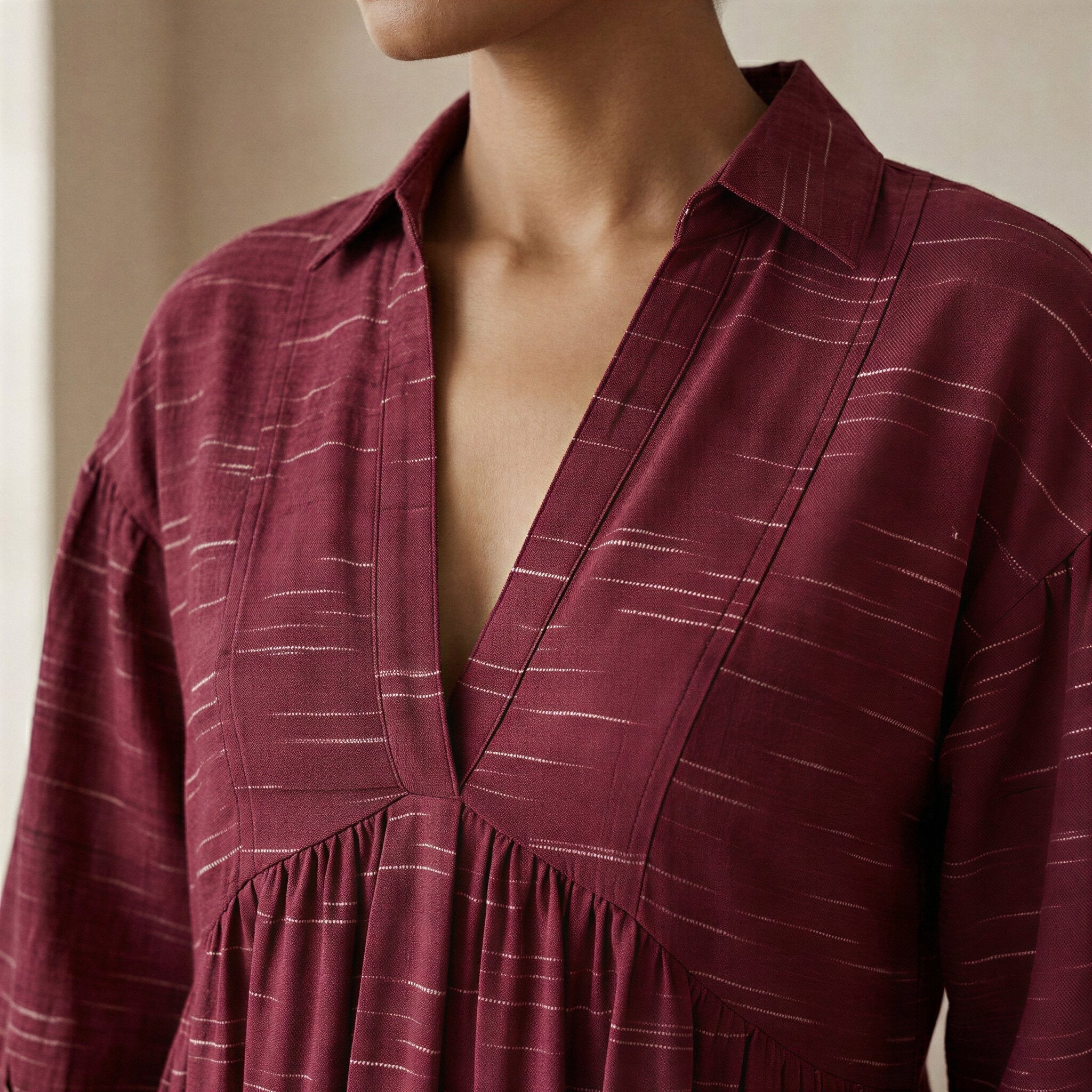 Mulberry Handspun Cotton Deep-V Maxi Tier Dress