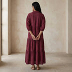 Mulberry Handspun Cotton Deep-V Maxi Tier Dress