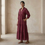 Mulberry Handspun Cotton Deep-V Maxi Tier Dress