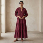 Mulberry Handspun Cotton Deep-V Maxi Tier Dress