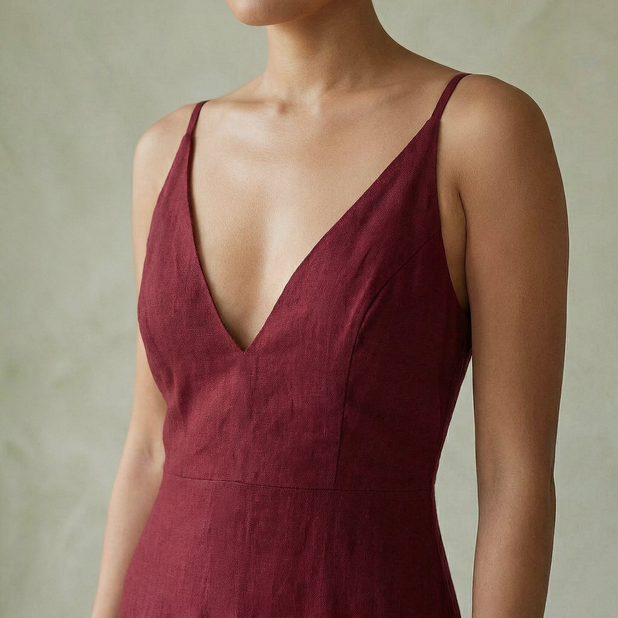 Mulberry Handspun Cotton Deep V-Neck Cami Maxi Dress