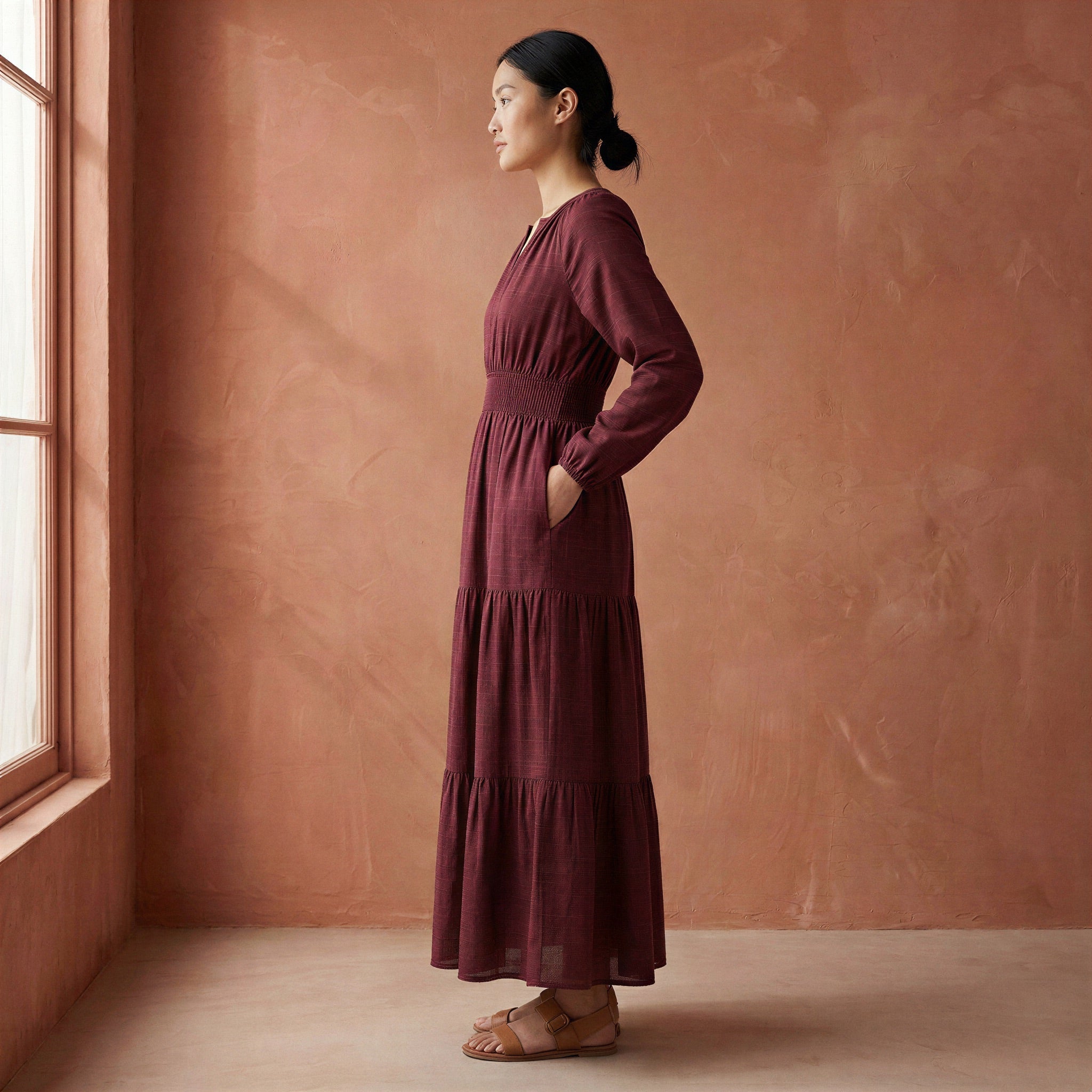 Mulberry Handspun Cotton Fit and Flare Maxi Tier Dress