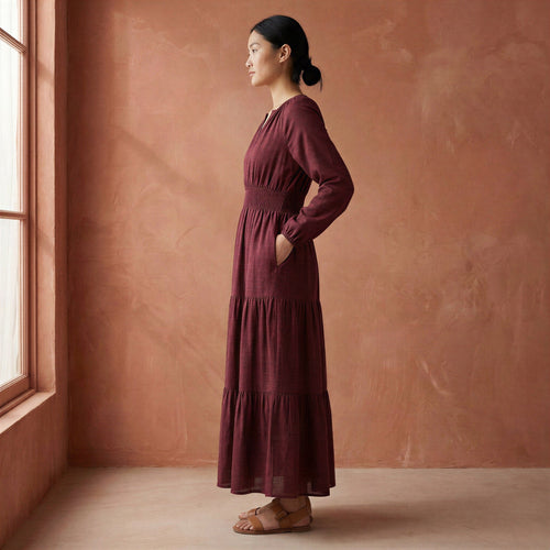 Mulberry Handspun Cotton Fit and Flare Maxi Tier Dress
