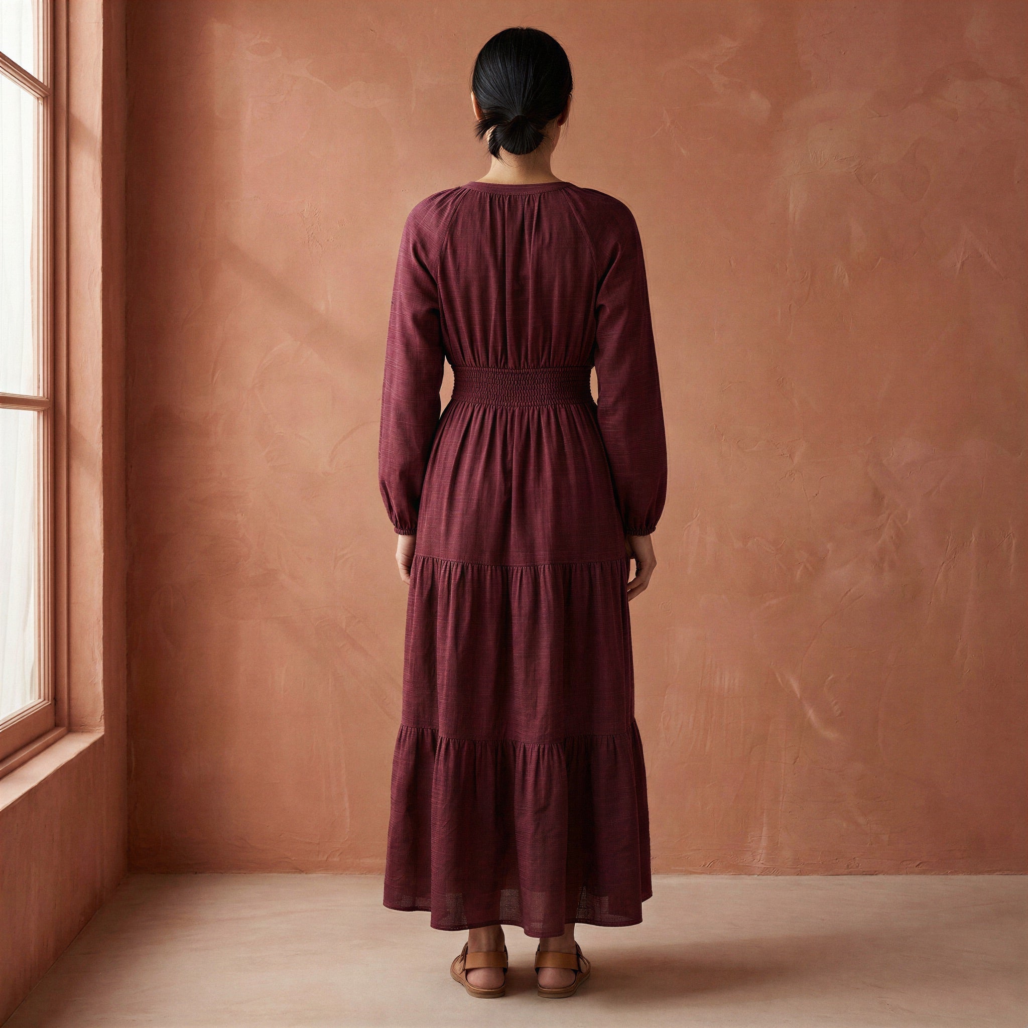 Mulberry Handspun Cotton Fit and Flare Maxi Tier Dress