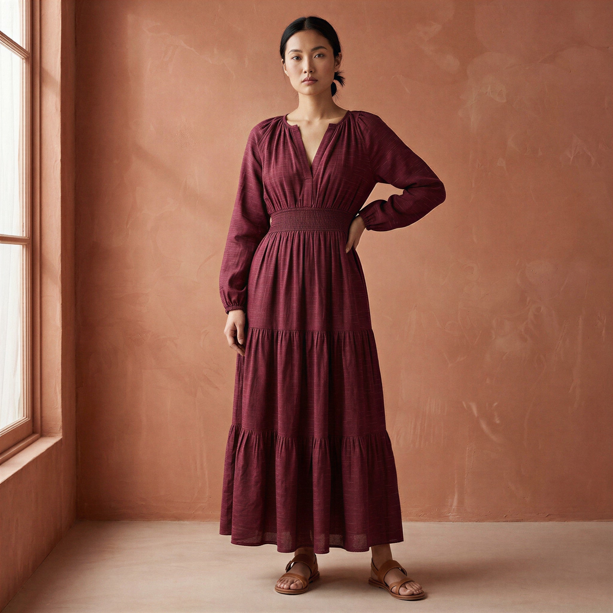 Mulberry Handspun Cotton Fit and Flare Maxi Tier Dress