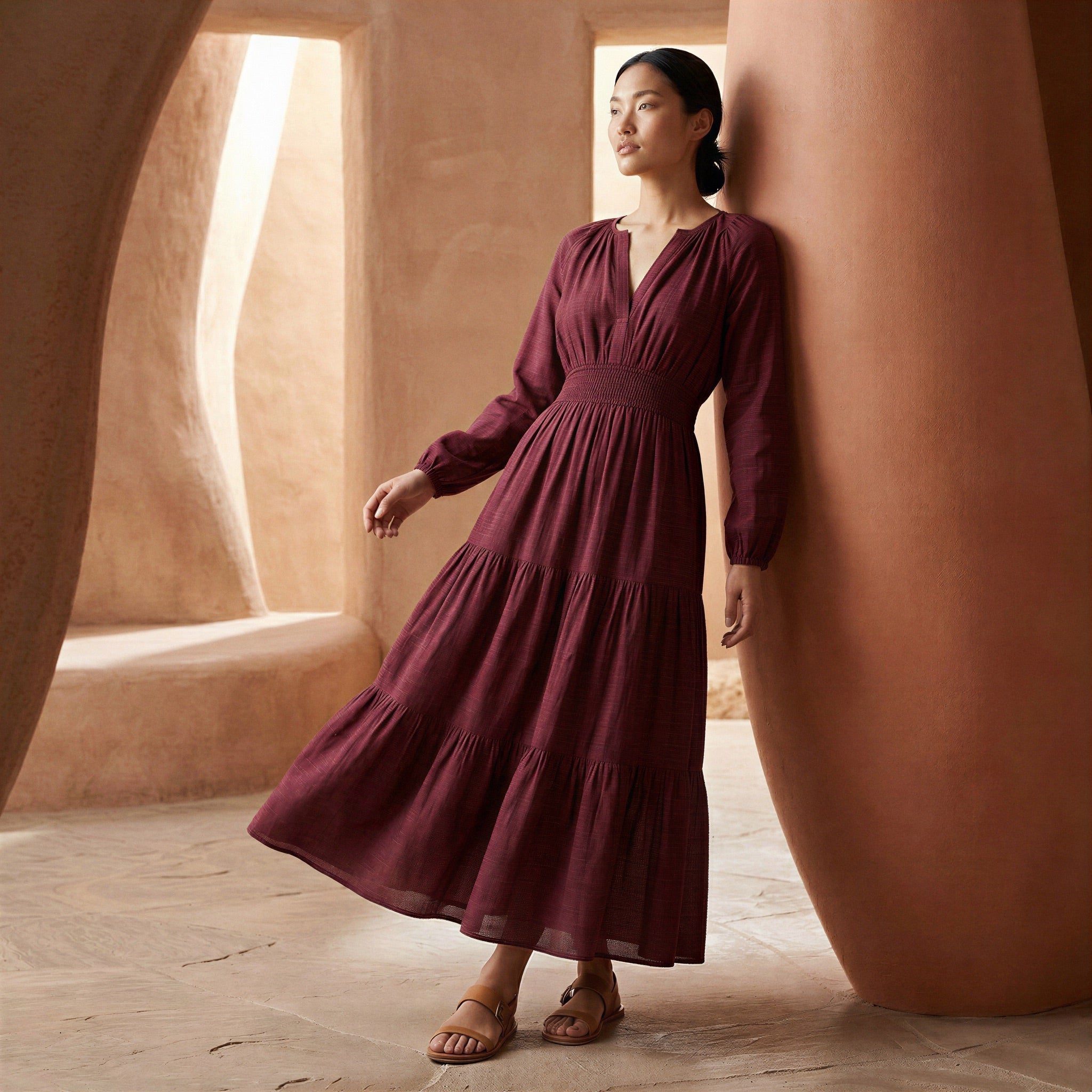 Mulberry Handspun Cotton Fit and Flare Maxi Tier Dress