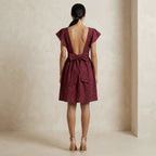 Mulberry Handspun Cotton Open-Back Fit and Flare Knee Length Dress