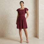 Mulberry Handspun Cotton Open-Back Fit and Flare Knee Length Dress