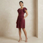 Mulberry Handspun Cotton Open-Back Fit and Flare Knee Length Dress
