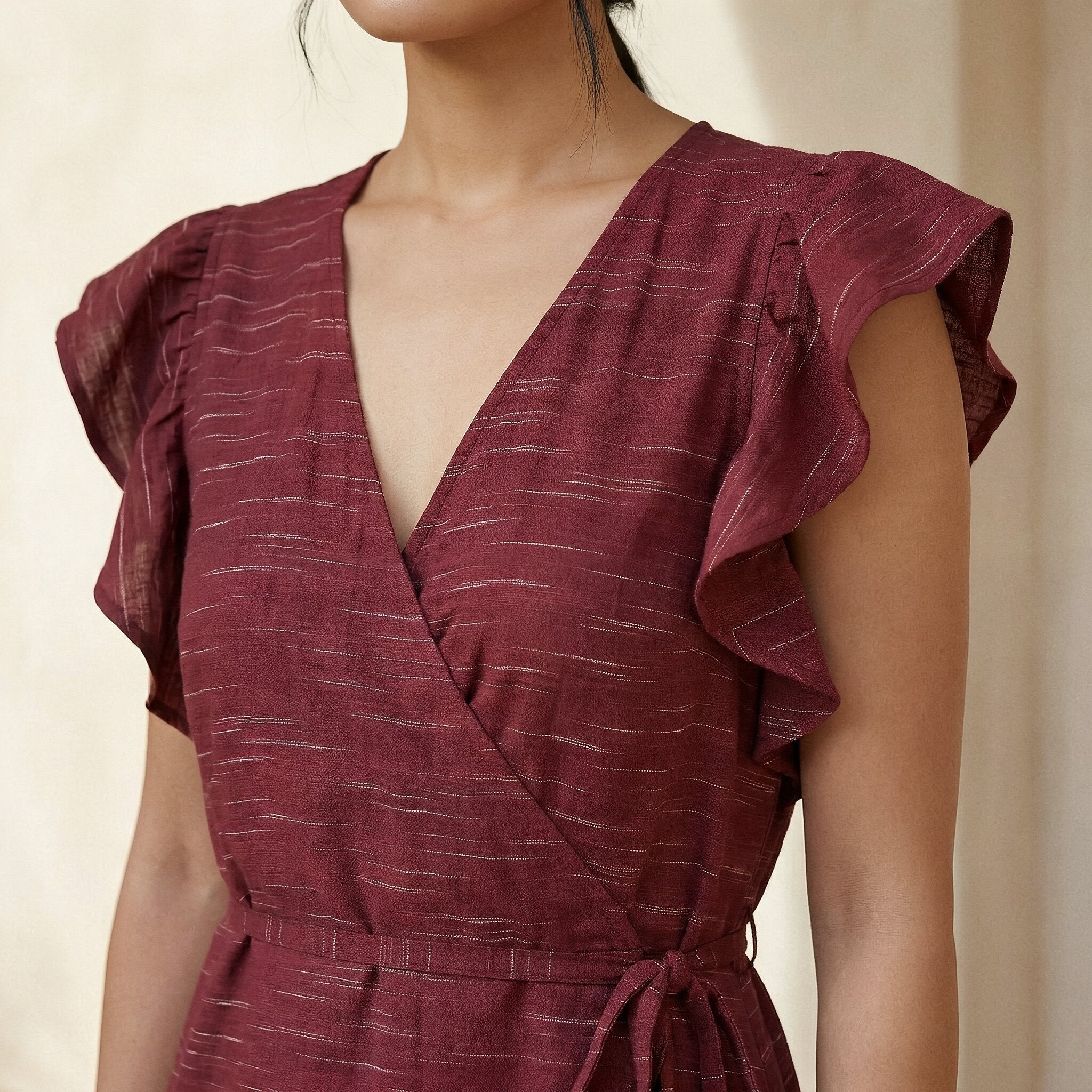 Mulberry Handspun Cotton Ruffle Midi Wrap Dress
