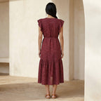 Mulberry Handspun Cotton Ruffle Midi Wrap Dress