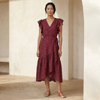 Mulberry Handspun Cotton Ruffle Midi Wrap Dress