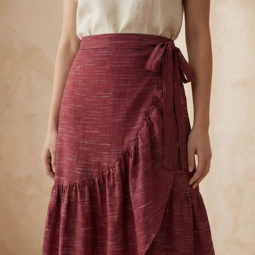 Mulberry Handspun Cotton Ruffle Midi Wrap Skirt