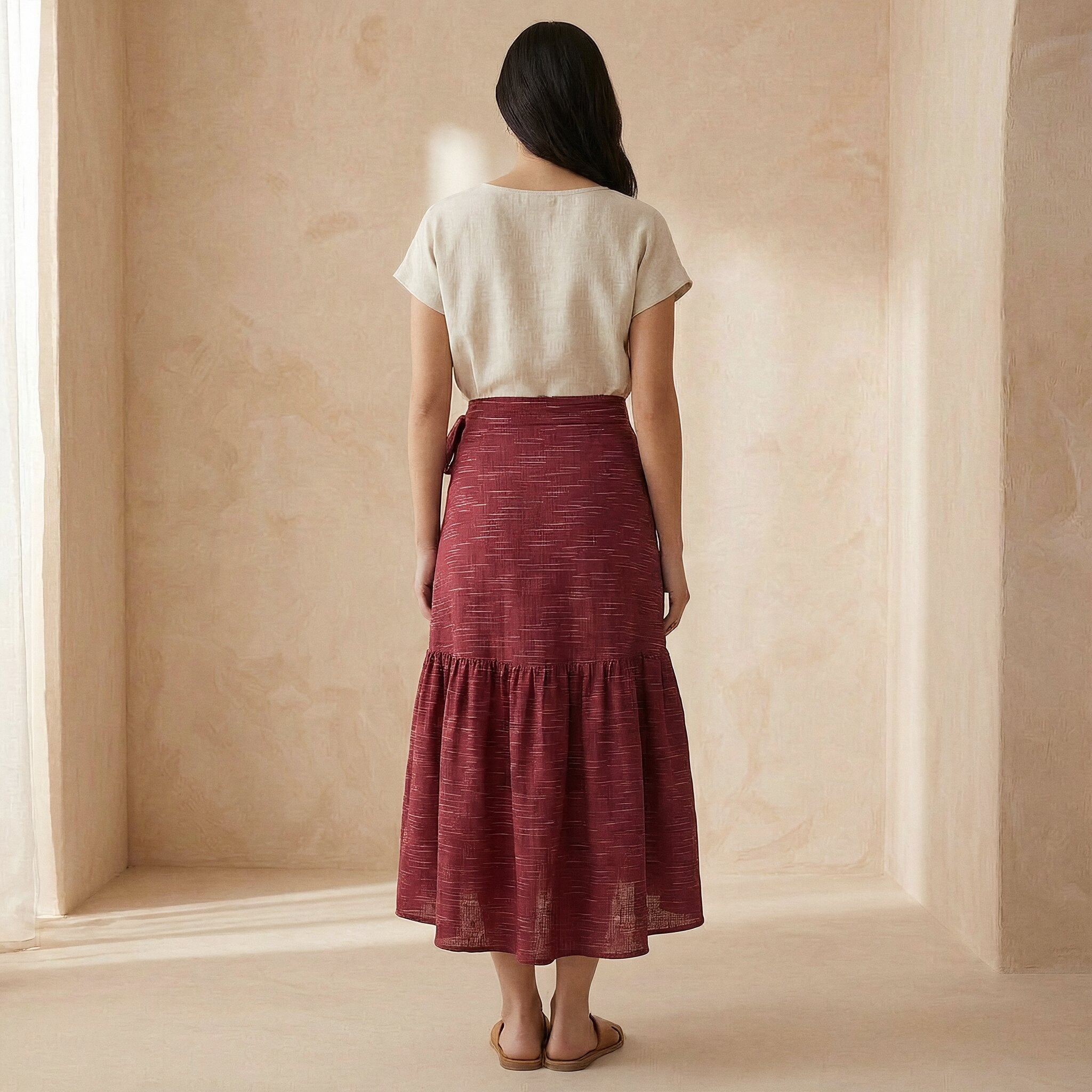 Mulberry Handspun Cotton Ruffle Midi Wrap Skirt