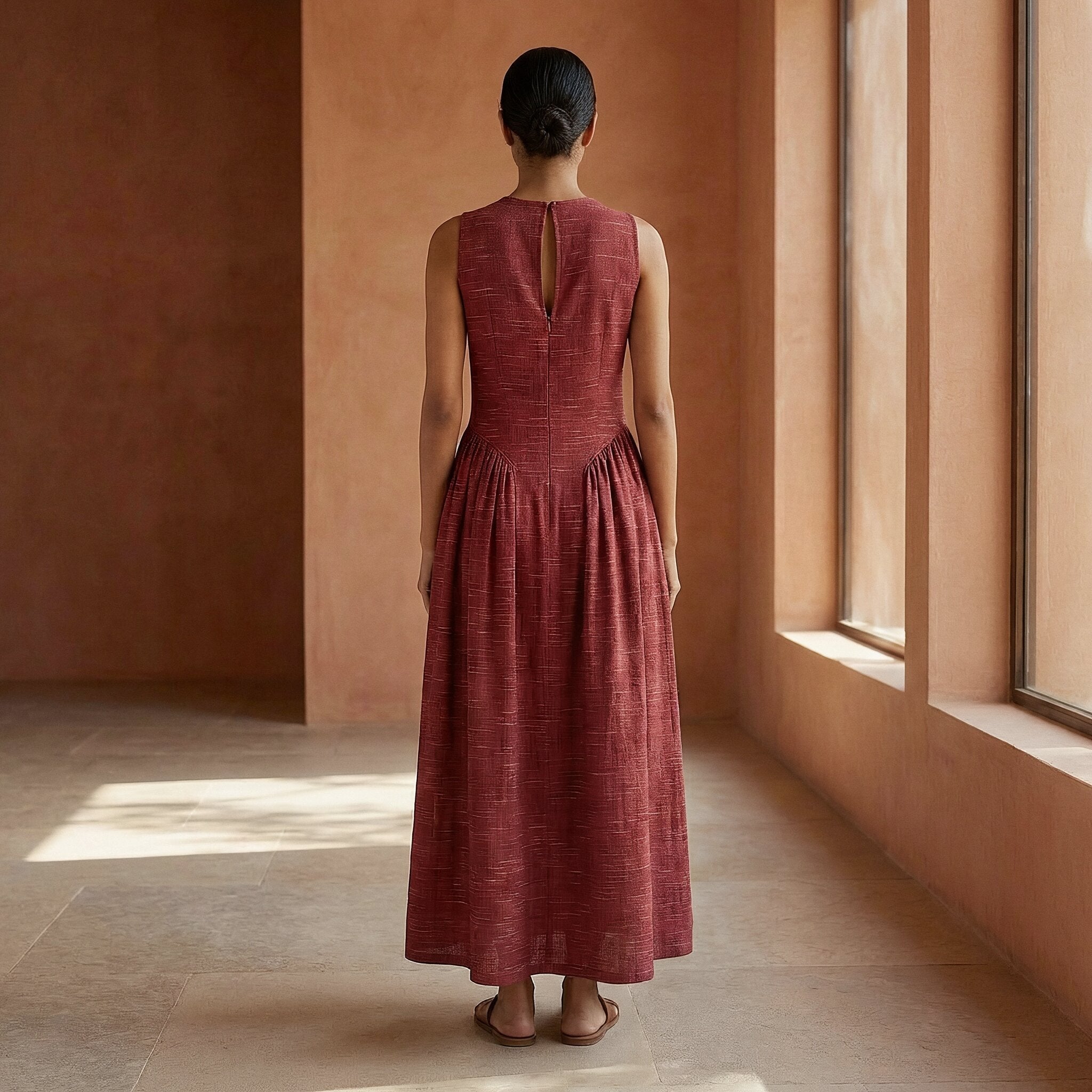 Mulberry Handspun Cotton Sleeveless Paneled Maxi Dress