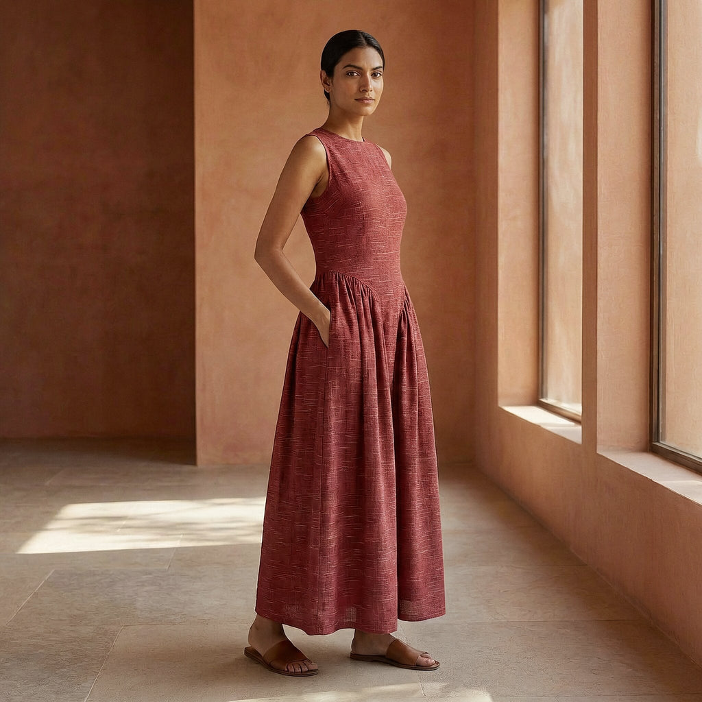 Mulberry Handspun Cotton Sleeveless Paneled Maxi Dress