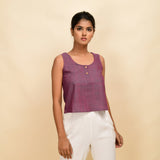 Front View of a Model wearing Mulberry Handspun Cotton Round Neck Sleeveless Top