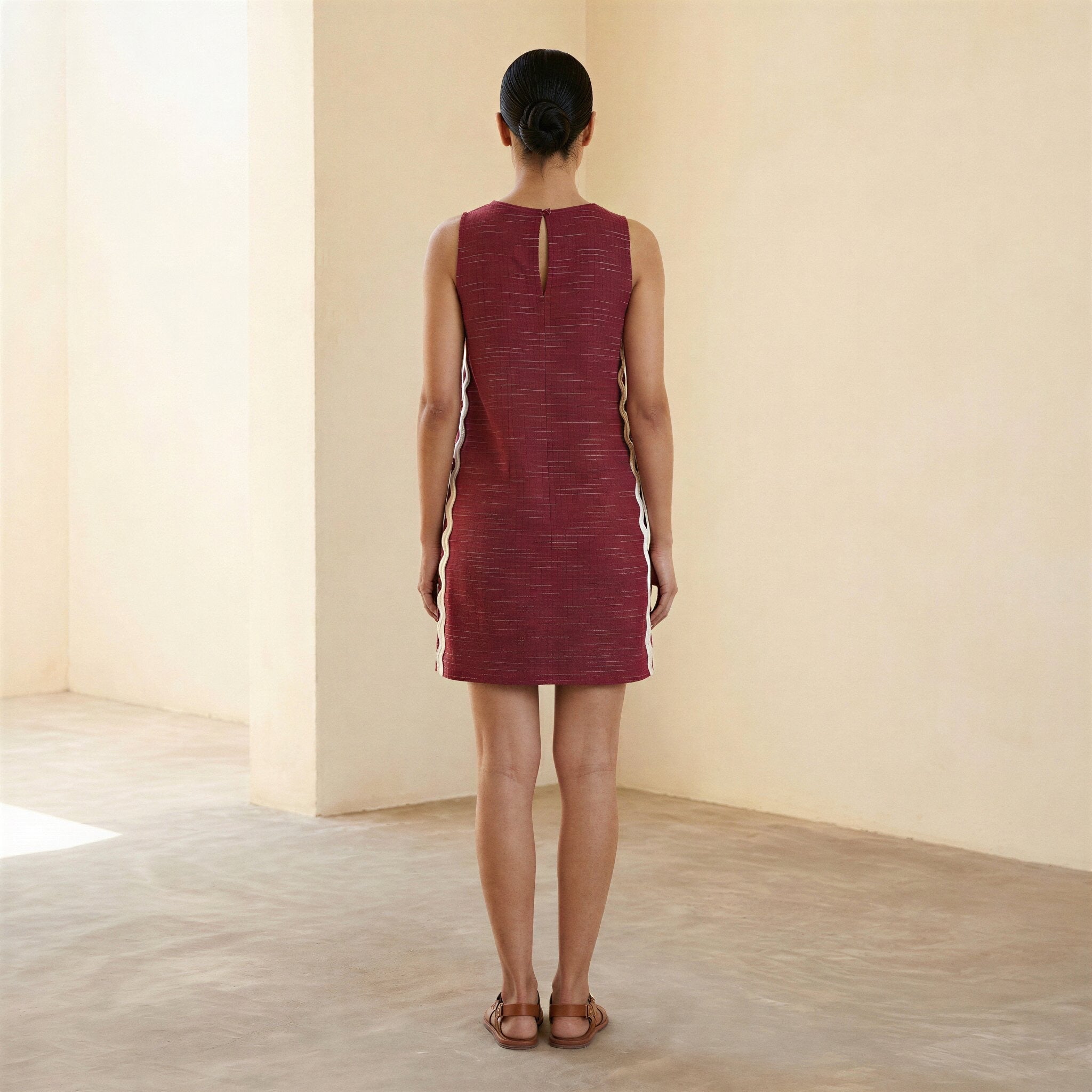 Mulberry Handspun Cotton Wavy Stripe Short Shift Dress