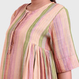 Front Detail of a Model wearing Multicolor Short Flared Cotton Dress