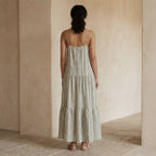 Multicolor Striped Handspun Cotton Drop-Waist Camisole Maxi Tier Dress
