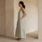 Multicolor Striped Handspun Cotton Drop-Waist Camisole Maxi Tier Dress