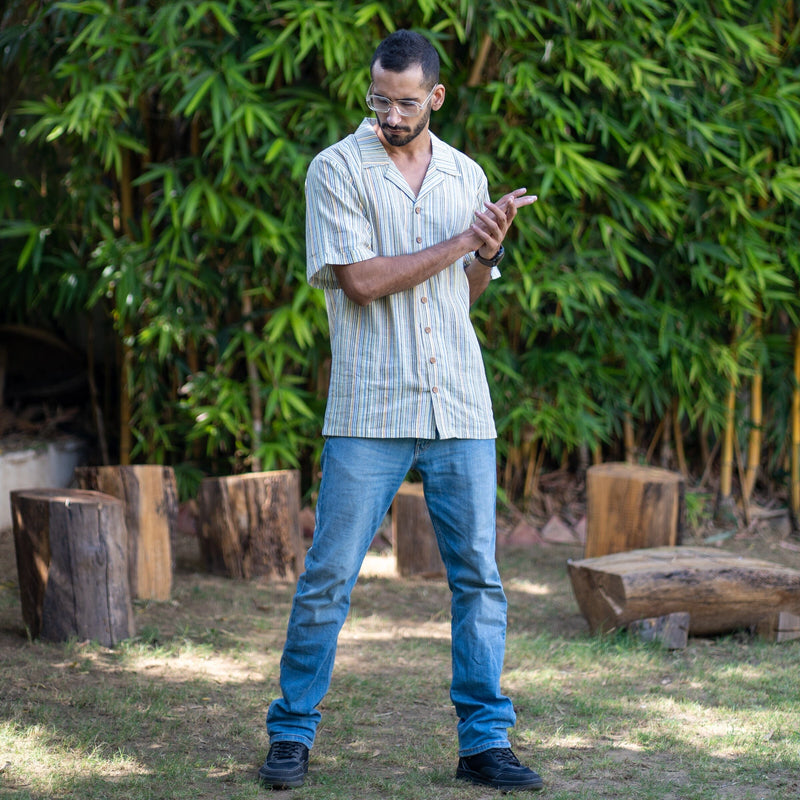 Multicolor Striped Handspun Cotton Half Sleeve Cuban Shirt