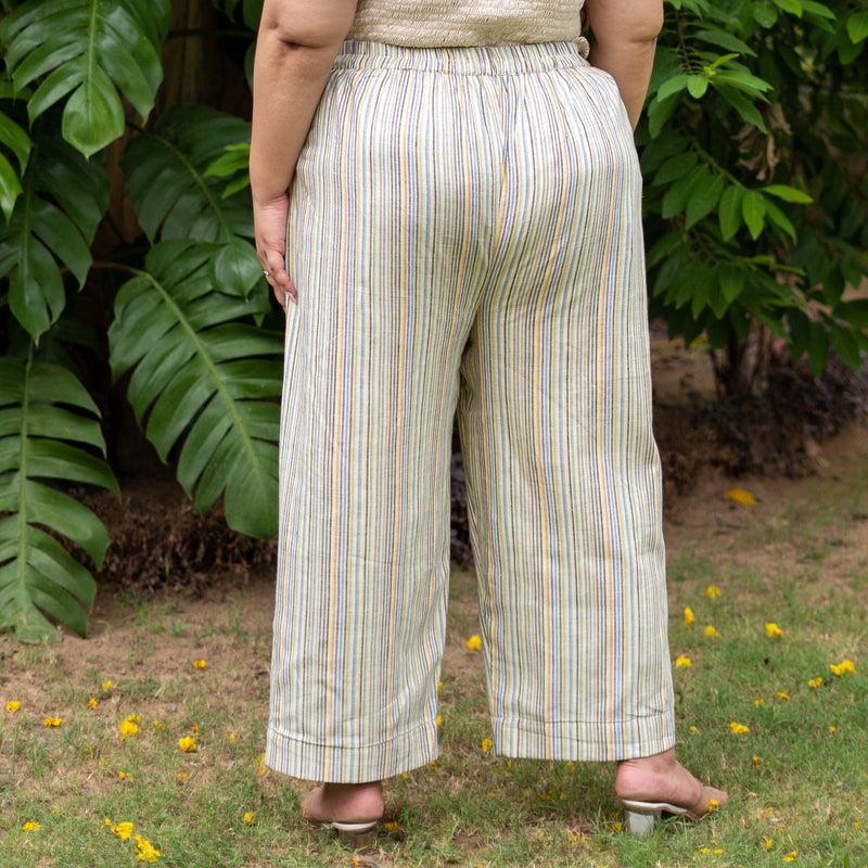 Multicolor Striped Handspun Cotton High-Rise Elasticated Straight Pant