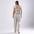 Back View of a Model wearing Striped Handspun Cotton Straight Jumpsuit