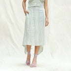 Front View of a Model wearing Multicolor Stripes Cotton Back Slit Asymmetric Skirt