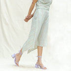 Right View of a Model wearing Multicolor Stripes Cotton Back Slit Asymmetric Skirt