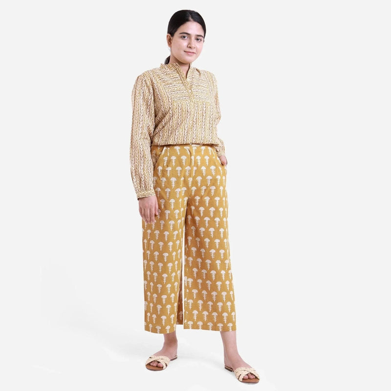 Front View of a Model wearing Bagru Block Print Wide Legged Culotte