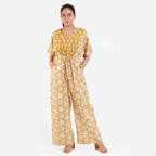 Front View of a Model wearing Bagru Block Printed high Rise Jumpsuit
