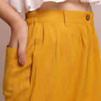Mustard Cotton Flax Mid-Rise Elasticated Wide Legged Pant