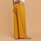 Mustard Cotton Flax Mid-Rise Elasticated Wide Legged Pant