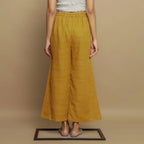 Back View of a Model wearing Mustard Paneled Striped Handwoven Pant