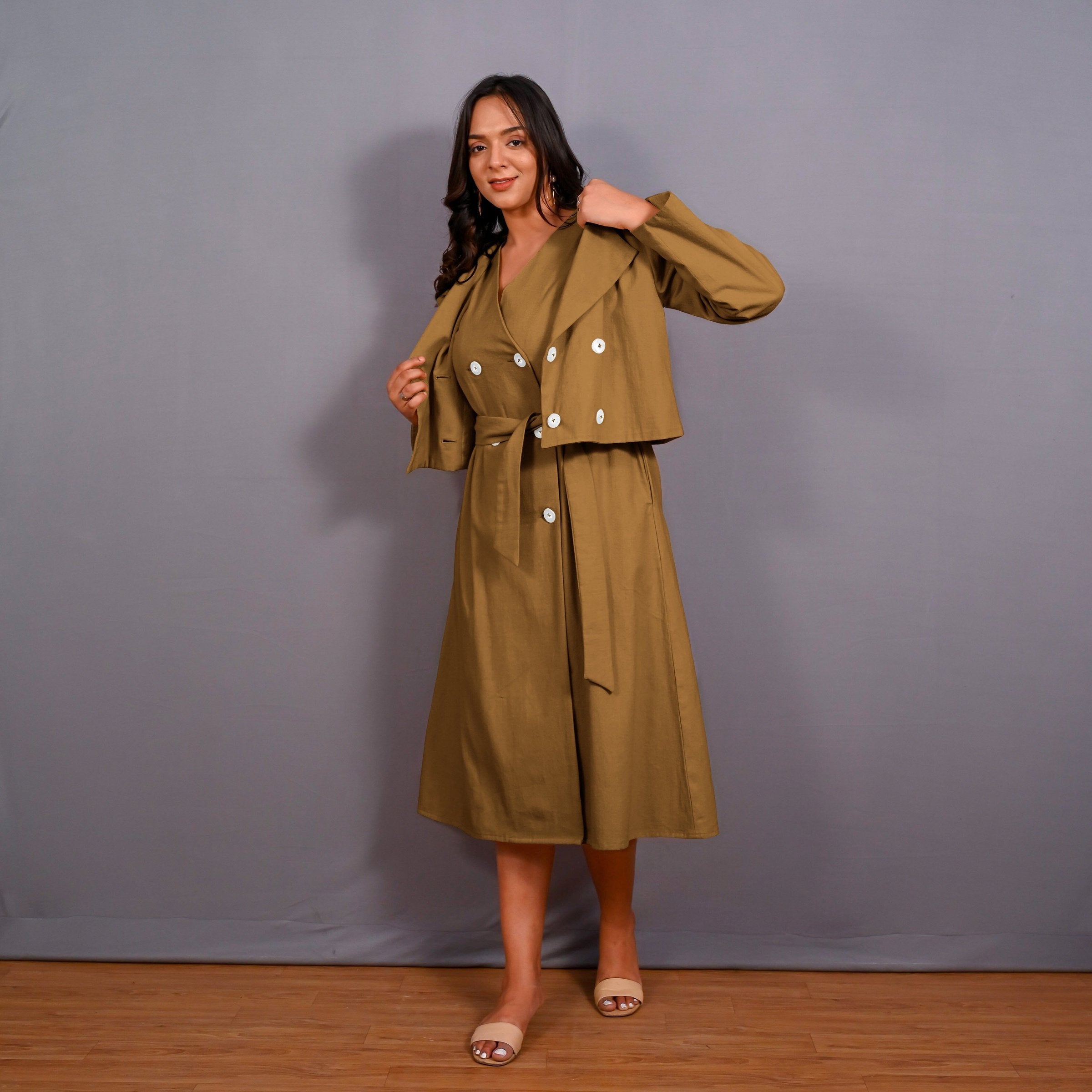 Mustard Warm Cotton Flannel Double-Breasted Button-Down Shacket