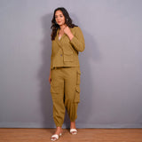 Mustard Warm Cotton Flannel Elasticated Cargo Jogger Pant