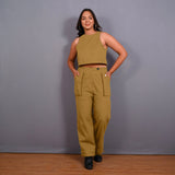 Mustard Warm Cotton Flannel High-Rise  Convertible Jogger Cargo Pant