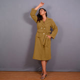 Mustard Warm Cotton Flannel Midi Blazer Dress