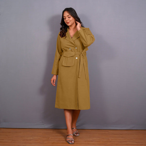 Mustard Warm Cotton Flannel Midi Blazer Dress