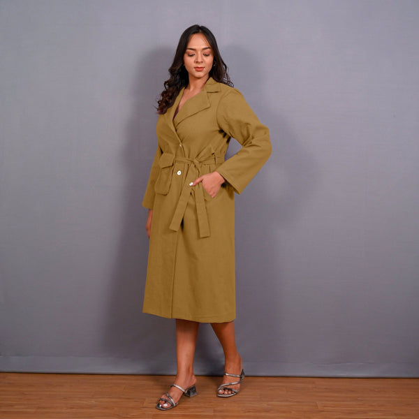 Mustard Warm Cotton Flannel Midi Blazer Dress