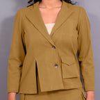 Mustard Warm Cotton Flannel Single-Breasted Hoodie Blazer