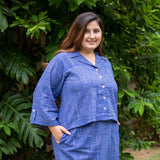 Navy Blue Checks Cotton Shirt and High-Rise Skort Co-ord Set