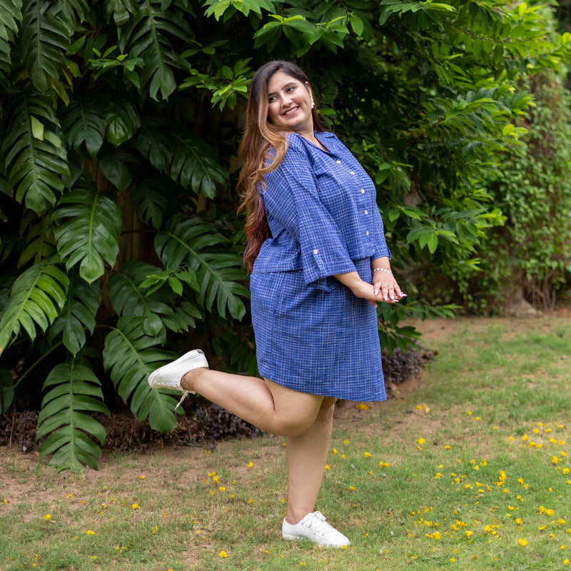 Navy Blue Checks Handspun Cotton Button-Down Shirt