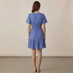 Navy Blue Checks Handspun Cotton Elasticated Short Tier Dress