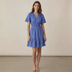 Navy Blue Checks Handspun Cotton Elasticated Short Tier Dress