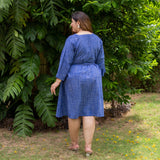 Navy Blue Checks Handspun Cotton Knee Length Button-Down Dress